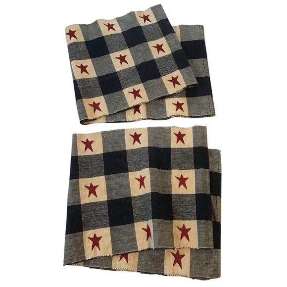 Patriotic Table Runner Lot 2 Stars Stripes Checks Red Blue Sonoma 72" Farmhouse - Picture 1 of 5